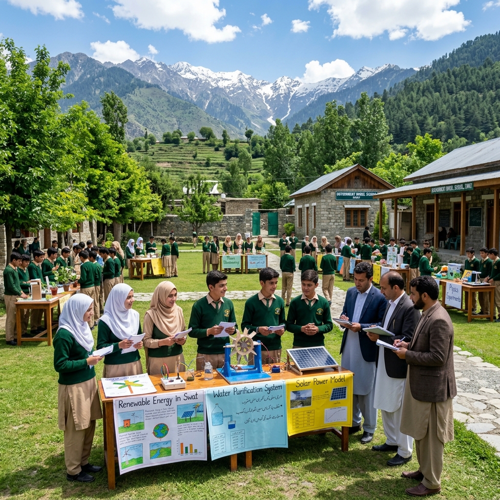 Science exhibition in school courtyard Swat